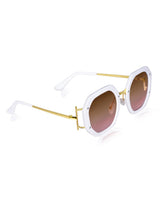 Celebrity White Plastic and Metal Frame With Brown UV Protected Lens Browline Sunglasses for Women_315-WH