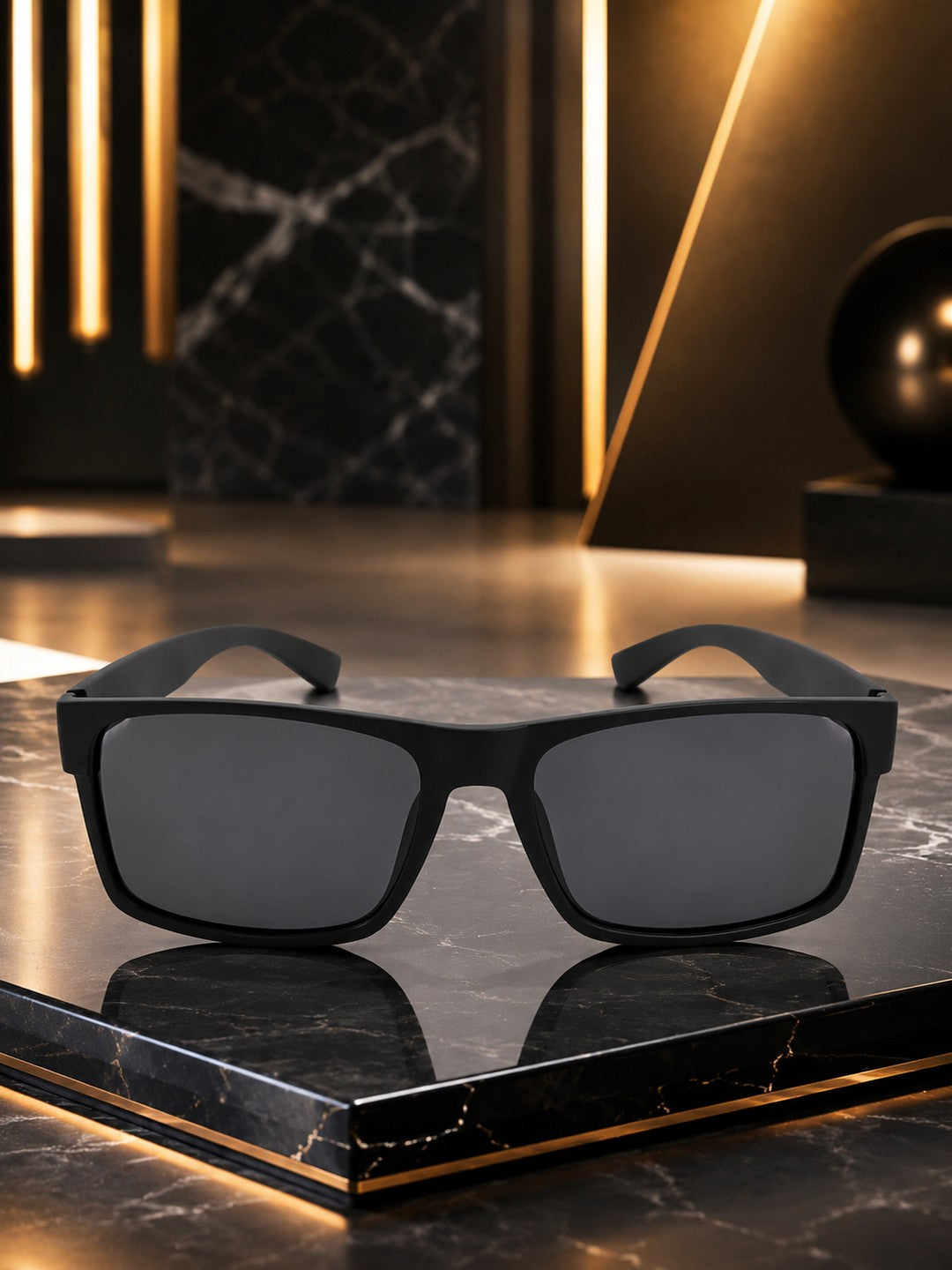 Edge Collection Black Rectangular One Size Plastic Adults-Unisex UV Sunglasses-ED202BK