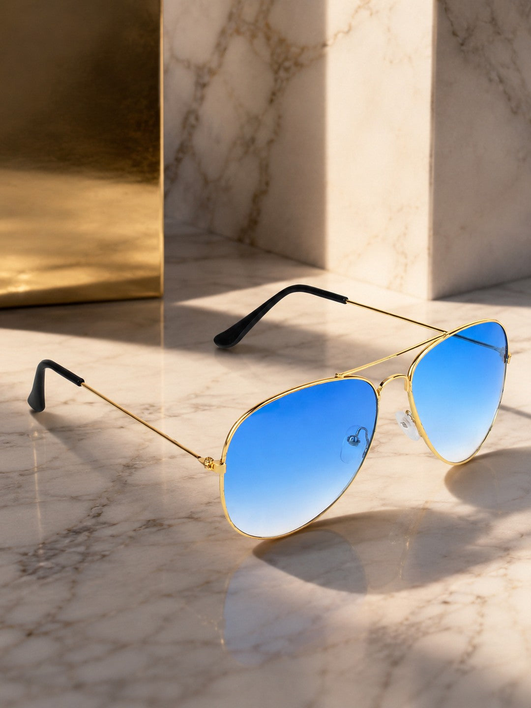 Prime Blue Aviator One Size Metal UV Sunglasses-OL133BL