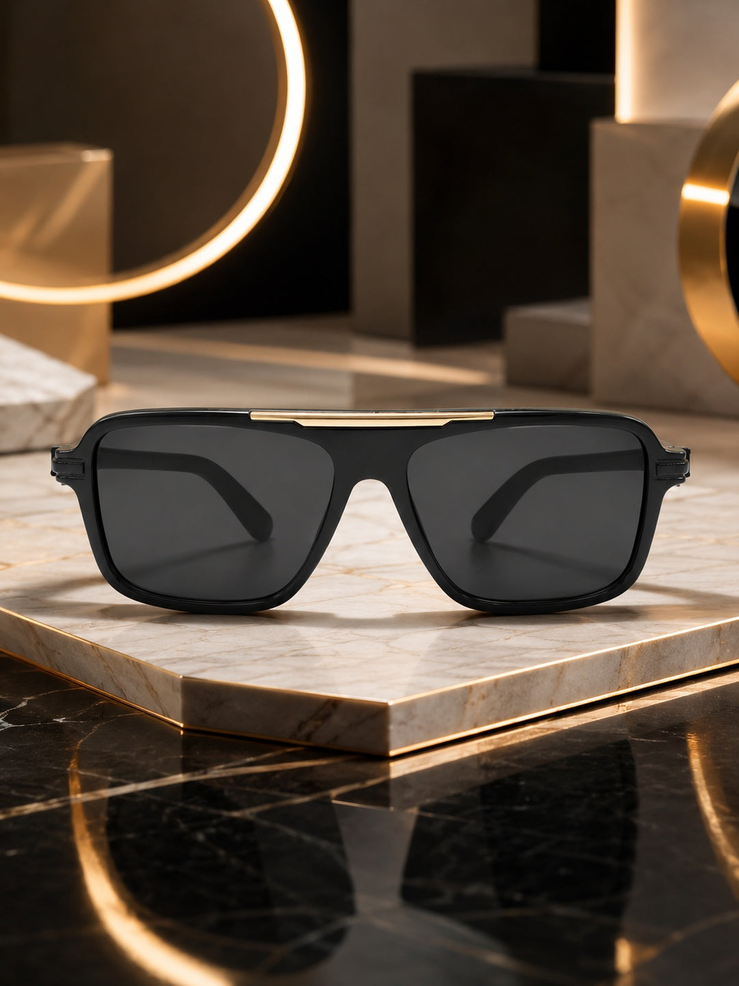 Edge Collection Black Geometric One Size Plastic Adults-Unisex UV Sunglasses-ED175BK