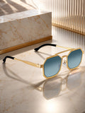 Elite Collection Blue Geometric One Size Metal Adult-Unisex UV Sunglasses-EC307BK