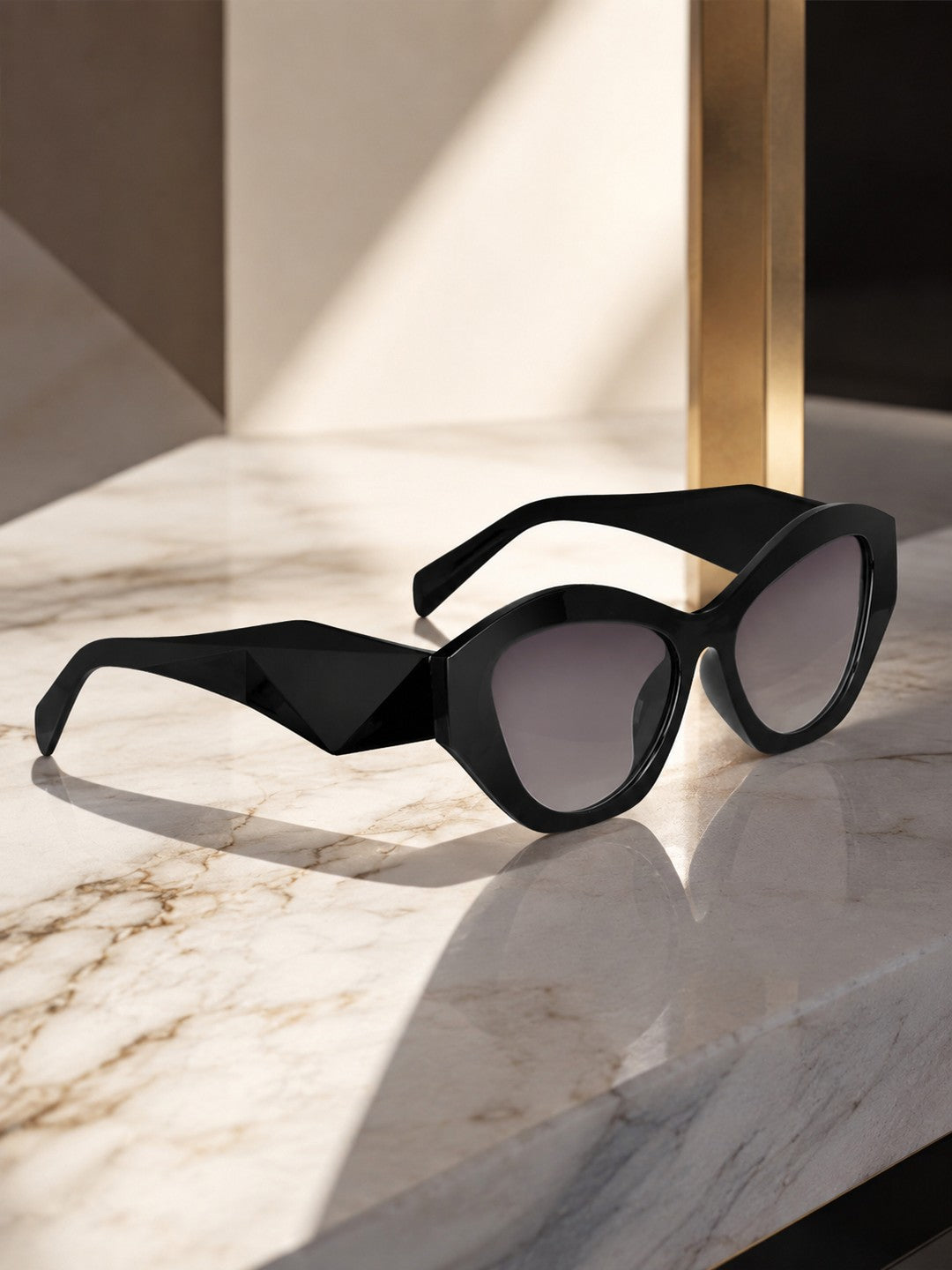 Prime Black Cate-eye One Size Plastic UV Sunglasses-OL125BK