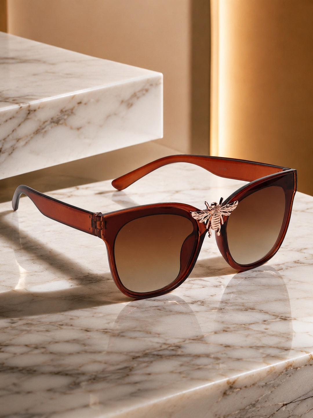 Prime Brown Cate-eye One Size Plastic UV Sunglasses-OL126BR