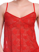 Fleurt Red Power Net Co-Ord Set Babydoll Dress for Women HOBF-102-RD